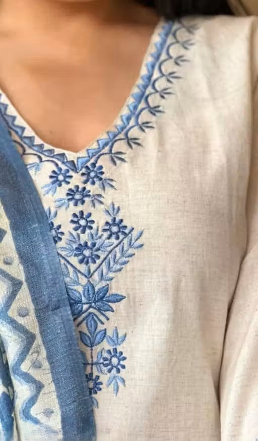 Womens Ethnic Embroidery Top Pant And Dupatta Set