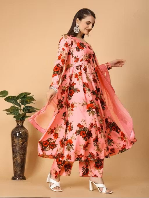 WOMEN'S PRINTED DAILY WEAR KURTA AND PANT SET WITH DUPTTA