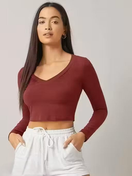 Deep neck maroon top