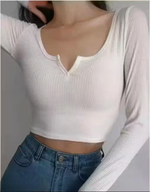 V neck full sleeves top white