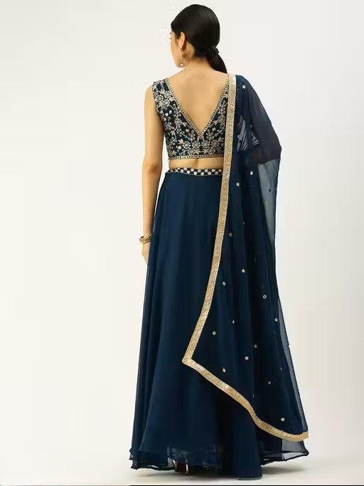 Embroidered Semi-Stitched Lehenga & Unstitched Blouse With Dupatta