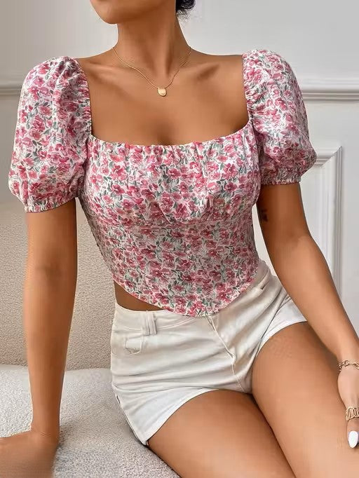 Floral Print Square Neck Puff Sleeve
