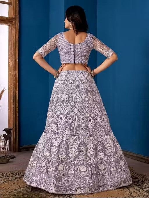 Embroidered Thread Work Semi-Stitched Lehenga & Unstitched Blouse With Dupatta