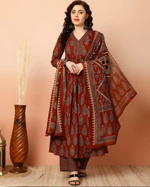 Maroon Kurti Plazzo Dupatta Set