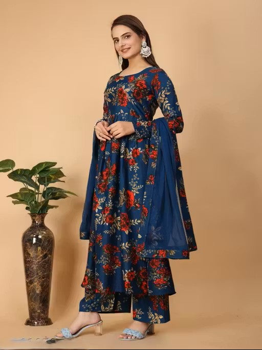 WOMEN'S PRINTED DAILY WEAR KURTA AND PANT SET WITH DUPATTA