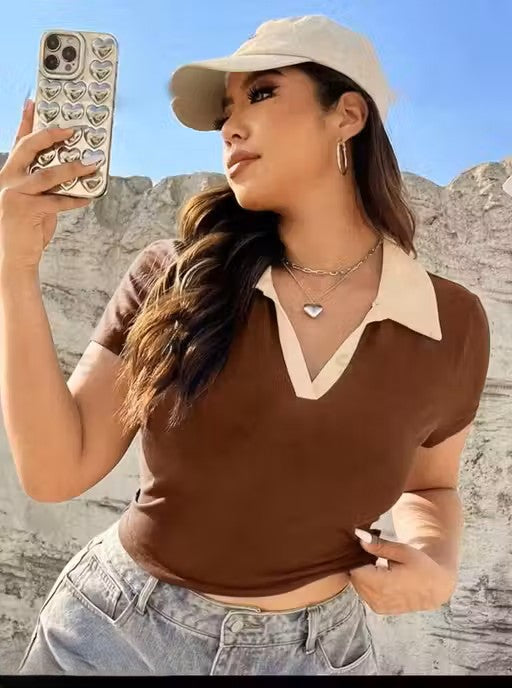 Crop Top Women's Short Knit T-shirt