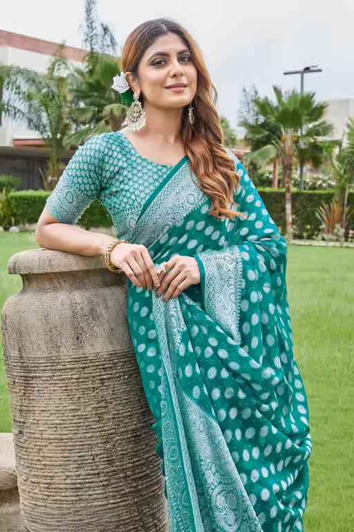 Georgette Green Royal Zari Woven Saree
