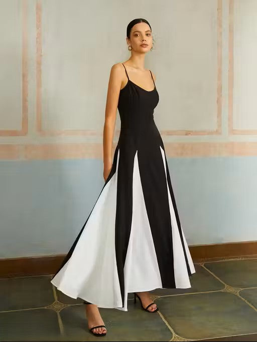 Black & White Shoulder Strap Maxi Dress