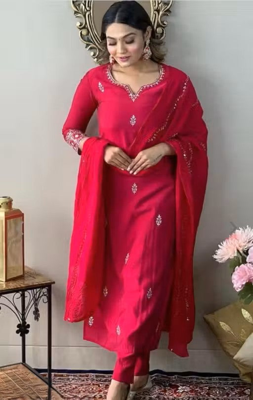 cotton kurta pant set with silk dupatta