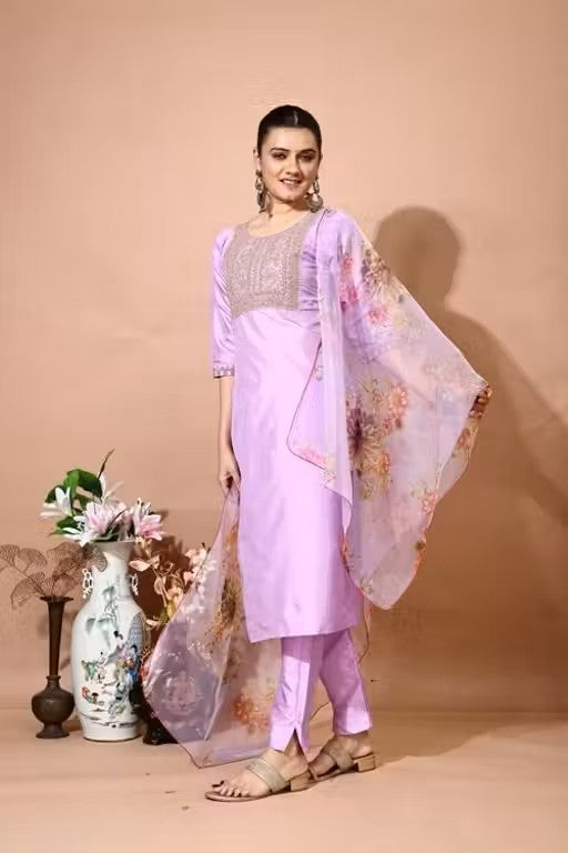 Embroidery Kurti Pant And Dupatta