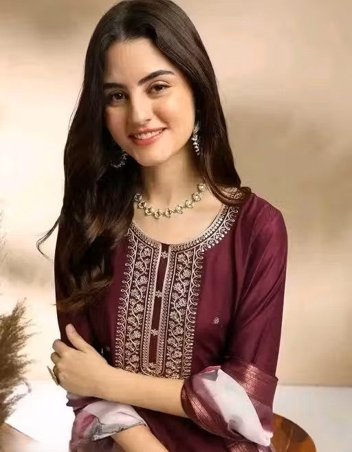 FANCY REYON SLUB KURTA SET WITH DUPATTA