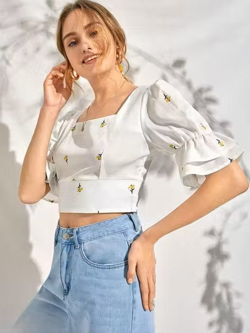 Women's White Floral Top