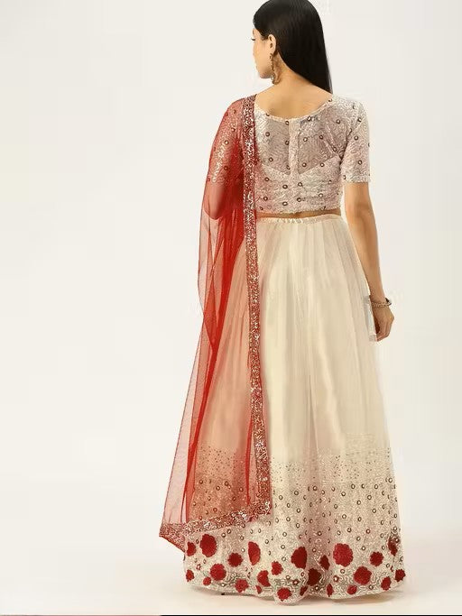 Embroidered Semi-Stitched Lehenga & Unstitched Blouse With Dupatta