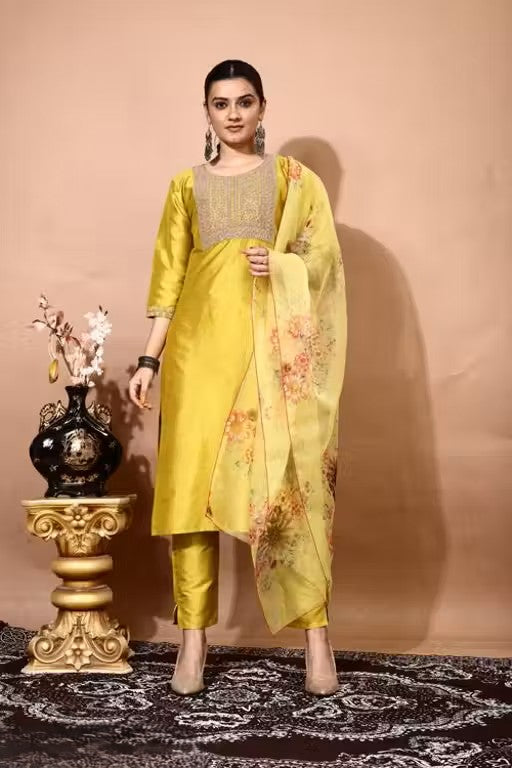 Embroidery Kurti Pant And Dupatta