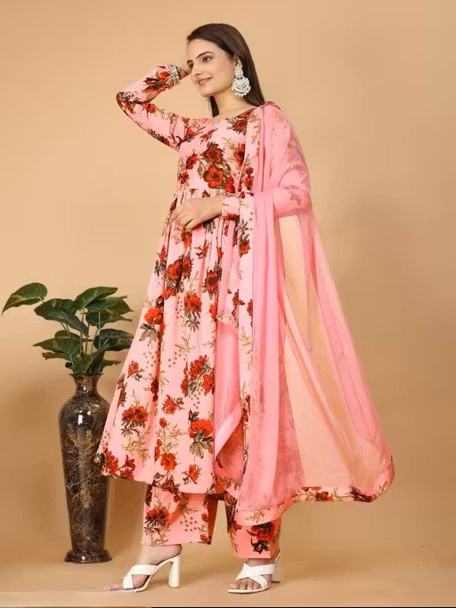 WOMEN'S PRINTED DAILY WEAR KURTA AND PANT SET WITH DUPTTA