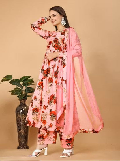 WOMEN'S PRINTED DAILY WEAR KURTA AND PANT SET WITH DUPTTA