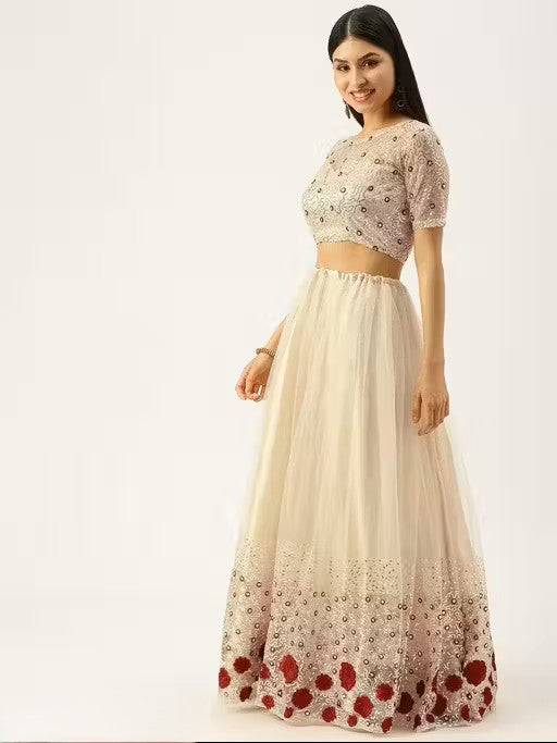 Embroidered Semi-Stitched Lehenga & Unstitched Blouse With Dupatta