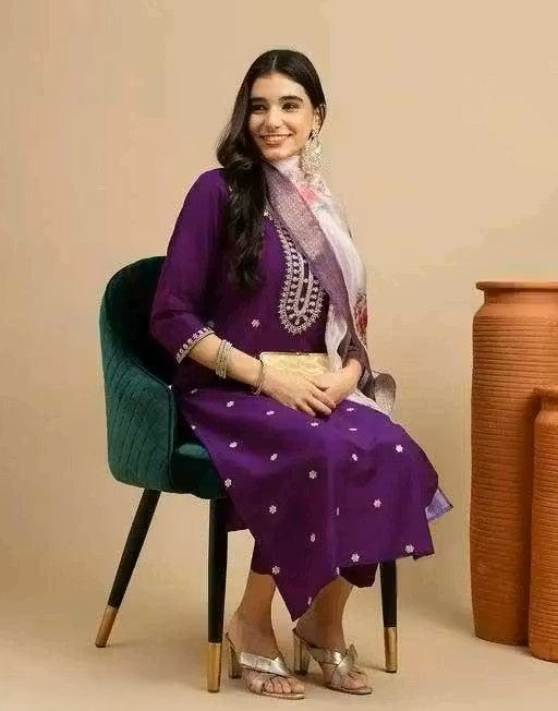 FANCY PURPLE KURTA SET WITH DUPATTA & PANT