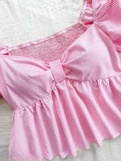 Cotton Stripe Puff Sleeve Shirt