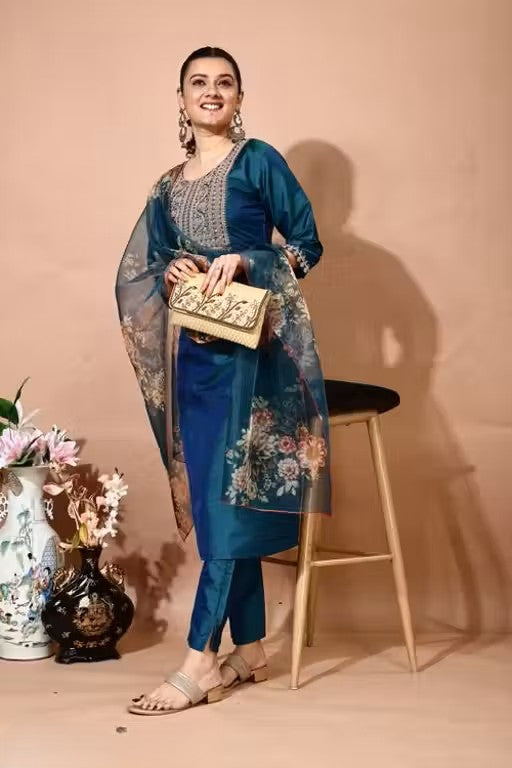 Embroidery Kurti Pant And Dupatta
