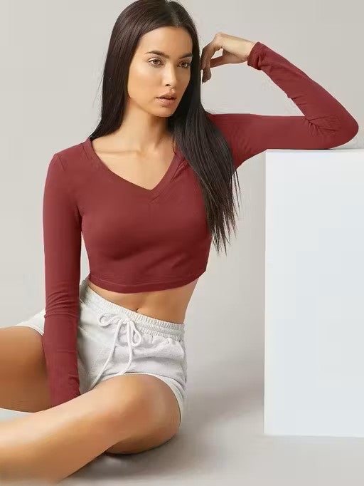 Deep neck maroon top