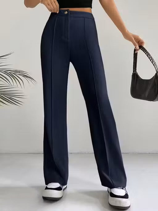 Women Regular Fit Blue Lycra Blend Trouser