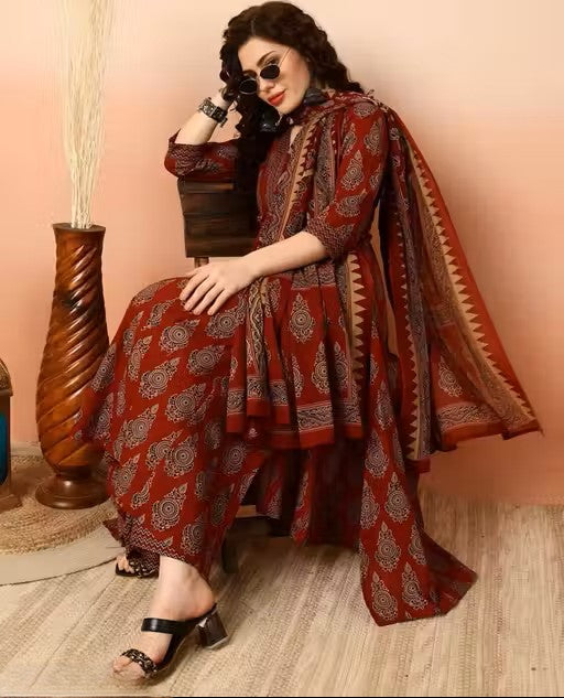 Maroon Kurti Plazzo Dupatta Set
