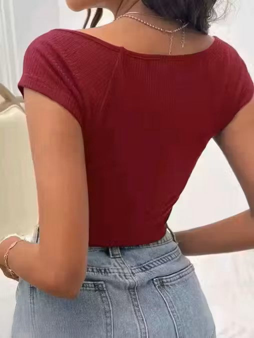 Square neck half sleeve crop top