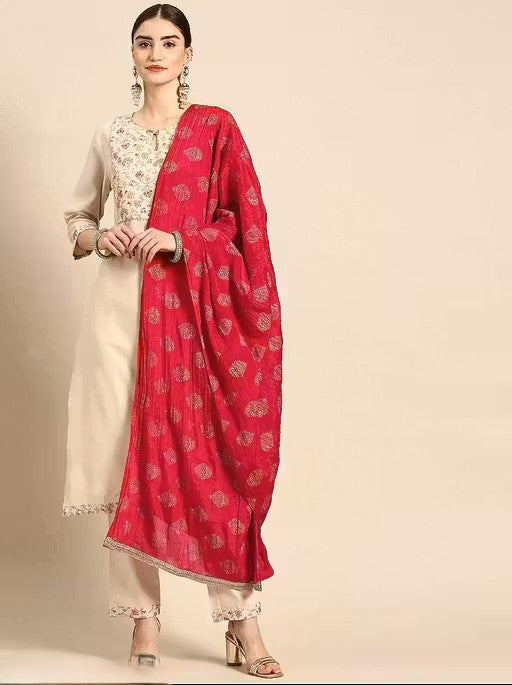 WOMEN OFF-WHITE KURTA WITH TROUSERS & DUPATTA