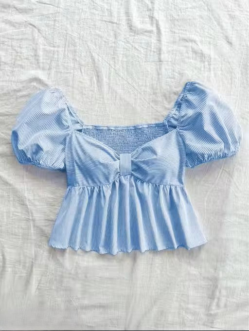 Cotton Stripe Puff Sleeve Shirt