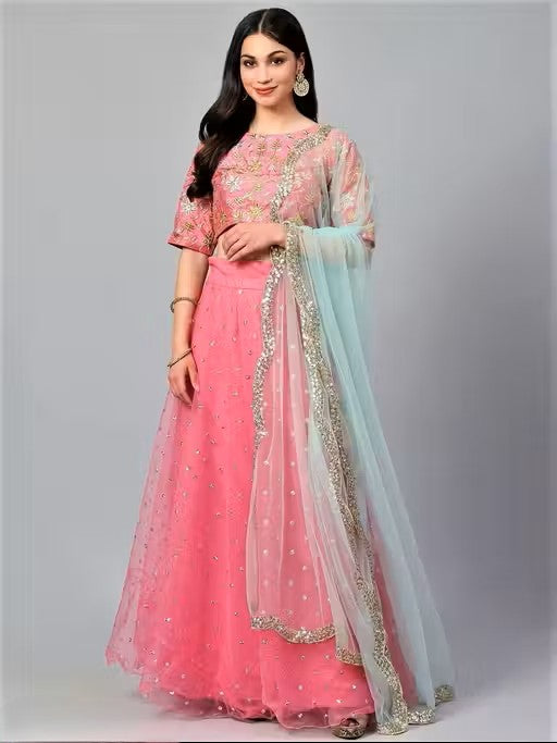 Embroidered Semi-Stitched Lehenga Choli &amp; Unstitched Blouse With Dupatta