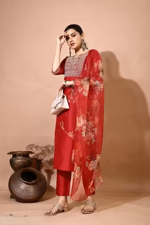 Embroidery Kurti Pant And Dupatta