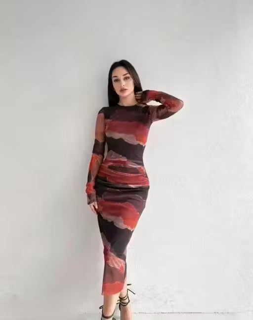 Women's imported net fabric western dress