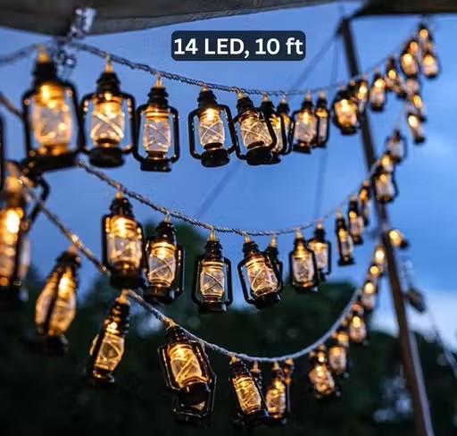 14 LED Lantern String Light 10 feet Black Lantern Fairy Rice LED Series Light for Home, Bedroom Decoration, Diwali Decoration for Birthday Party