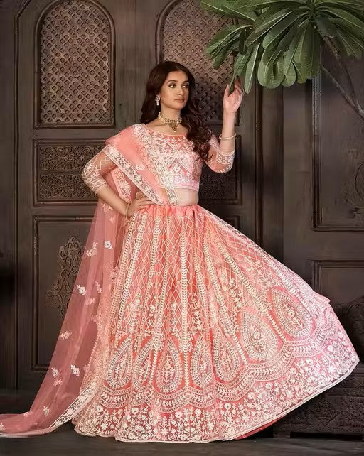 Semi-Stitched Lehenga with Unstitched Blouse and inner fabric with Stitched Dupatta