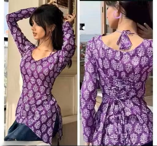 Purple full sleeve corset back kurtis