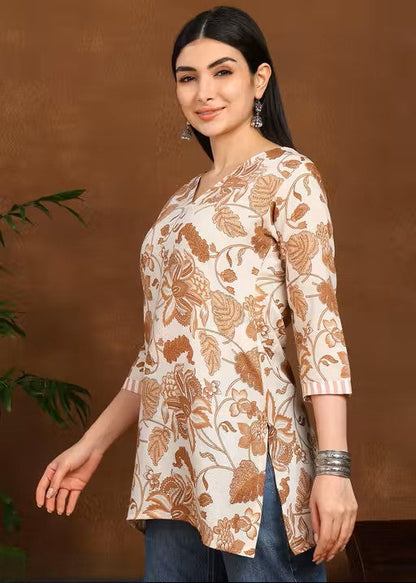 Women Floral Printed Rayon Straight Top