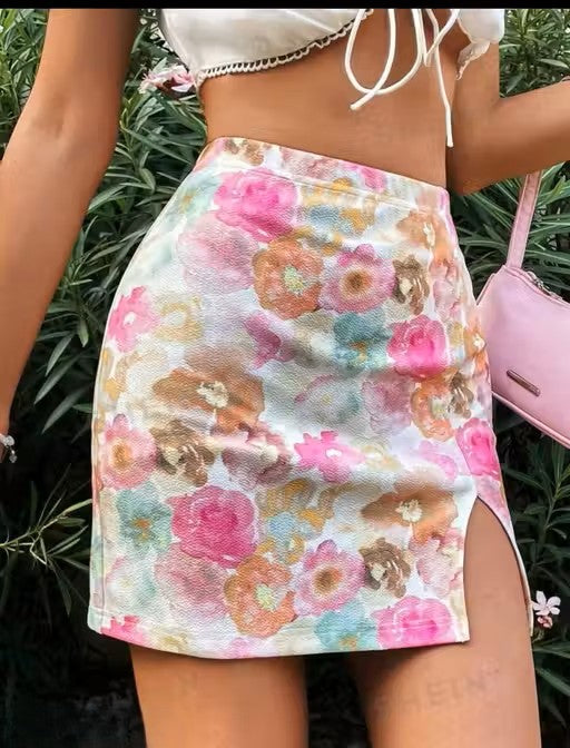 Mini Printed Pink Skirt For Women