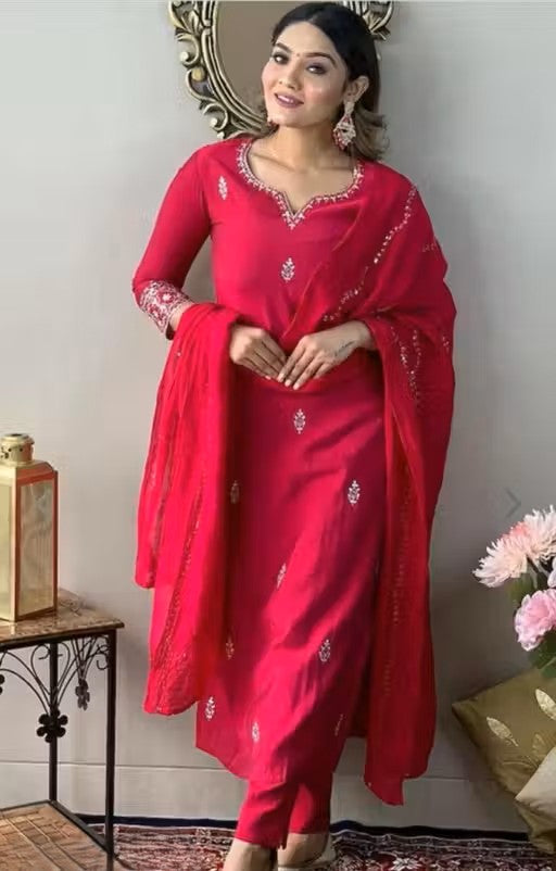 cotton kurta pant set with silk dupatta