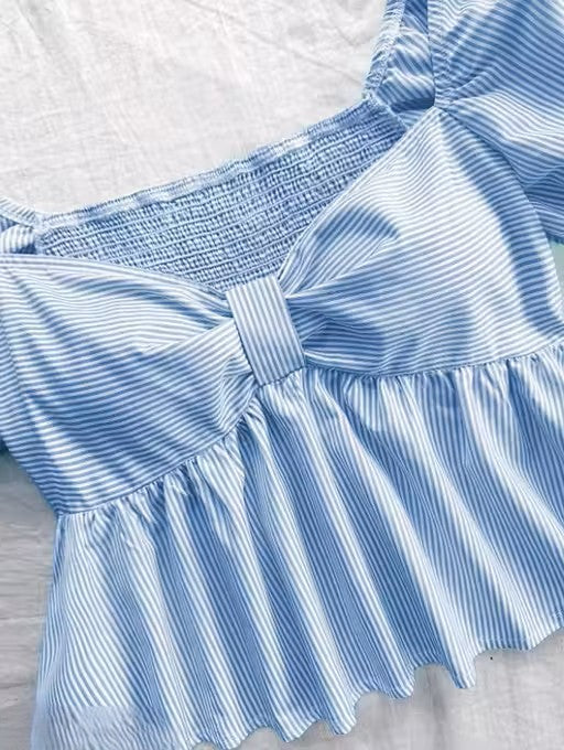 Cotton Stripe Puff Sleeve Shirt