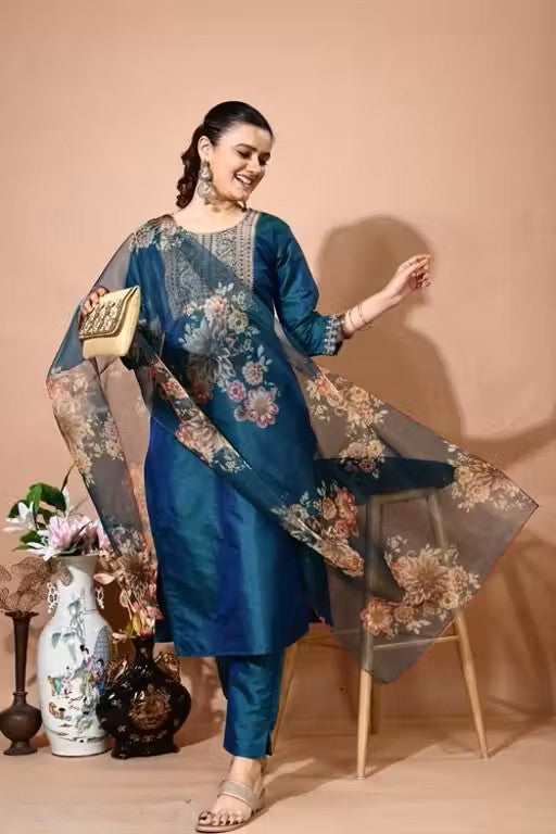 Embroidery Kurti Pant And Dupatta