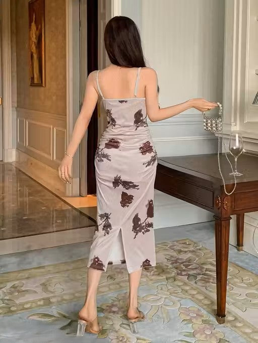 Floral Print Spaghetti Strap Bodycon Dress