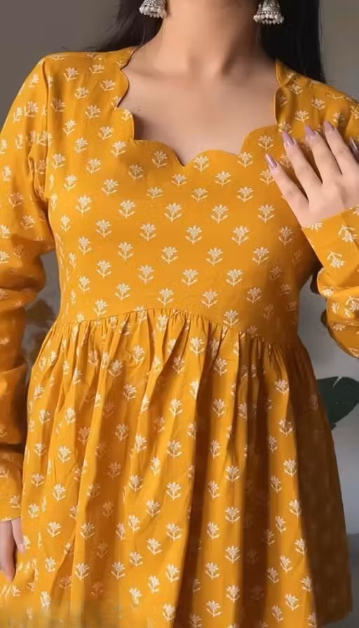 Bright Yellow Printed Peplum Top