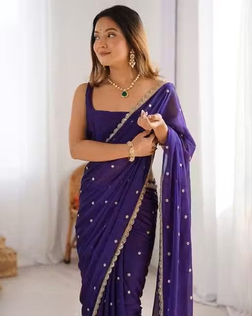 Trending Beautiful dola silk EMBROIDERY worked lace SAREE WITH BLOUSE PIECE