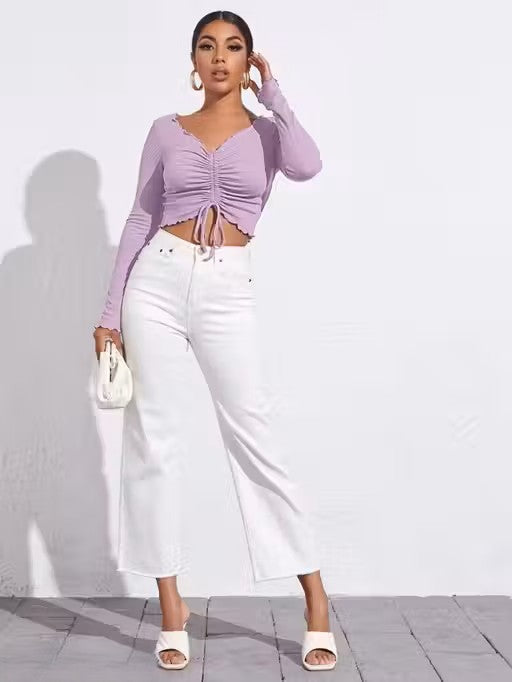 V- neck full sleeve top (Lavender)