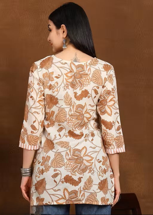 Women Floral Printed Rayon Straight Top