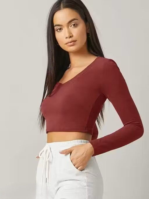 Deep neck maroon top