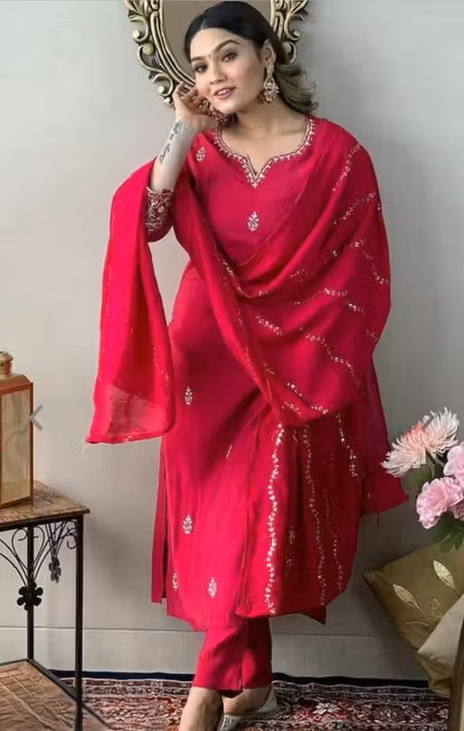 cotton kurta pant set with silk dupatta