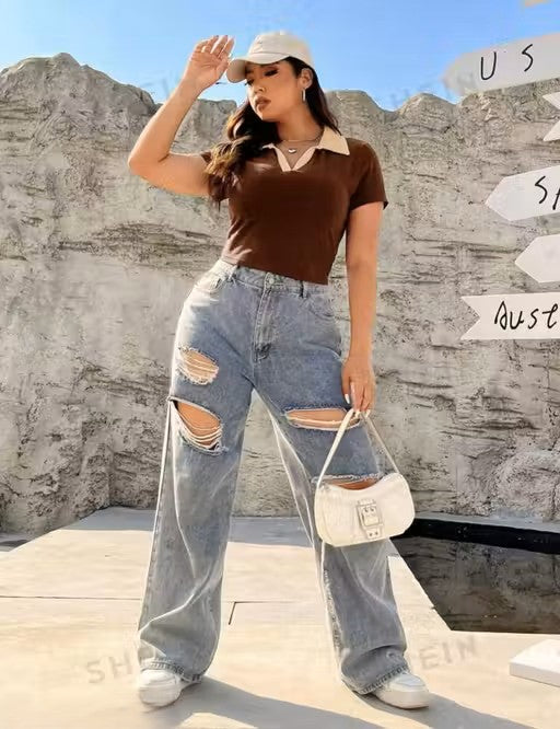 Crop Top Women's Short Knit T-shirt