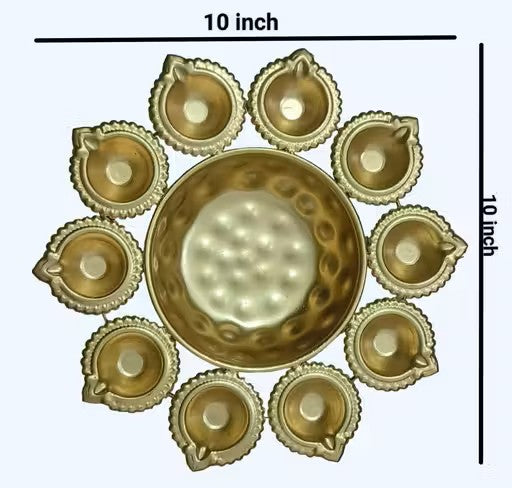 Handicraft studio Metal Urli for Decoration in gold Colour 10 Diya pack of 1 Diwali Decor / home decor.